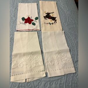 Embroidered White Linen Christmas Napkins